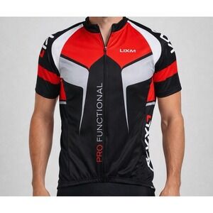 Lixada Cycle Shirt Jersey Men Small Black Red Full Zip Short Sleeve Back Pocket